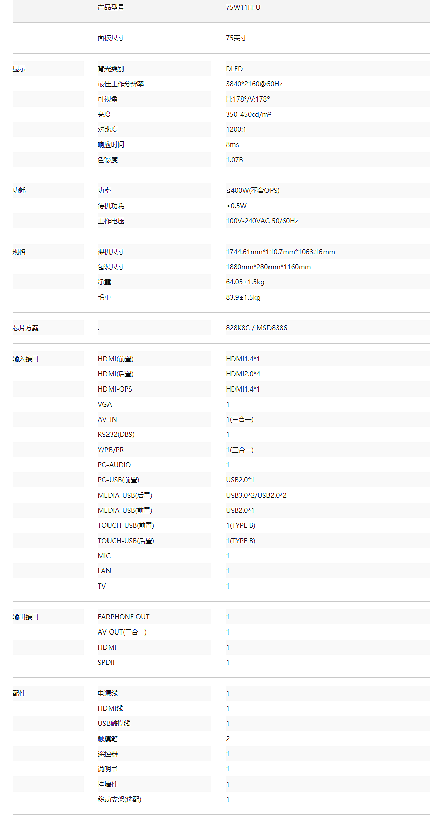75W11H-U 液晶电子白板(图2)